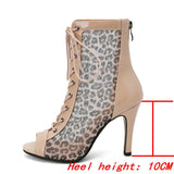 Women Sandals Leopard Open Toe High Heels Dancing Shoes Comfort Zipper Peep Toe Summer Sandals Mart Lion Apricot-10cm 34 