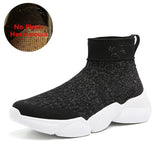 Women Platform Sneakers Casual Shoes Slip On Sock Trainers Plush Lightweight MartLion Black White No Fur 6 