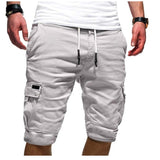 Men's Cargo Shorts Summer Bermuda Military Style Straight Work Pocket Lace Up Short Trousers Casual Mart Lion White M (50-55KG) China