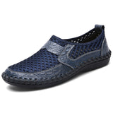 Summer Men's Casual shoes Breathable Mesh cloth Loafers Soft Flats Sandals Handmade Driving Mart Lion Blue 6.5 