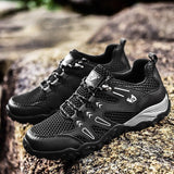 Men's Soft Outdoor Casual Shoes Summer Breathable Mesh Sneakers Light Black Hiking Footwear Running Mart Lion   