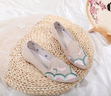 Flower Embroidered Women Cotton Fabric Pointed Toe Flat Shoes Slip On Flats Style MartLion   