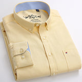 Men's Long Sleeve Solid Oxford Shirt Single Patch Pocket Simple Design Casual Standard-fit Button-down Collar Shirts Mart Lion Yellow 40 