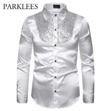 Men's Silk Satin Smooth Shirt Luxury Gold Sequin Tuxedo Shirt Party Stage Performance Wedding Dress Shirts Chemise Homme MartLion   