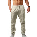 Men's 8 Colors Cotton Linen Pants Spring Autumn Breathable Solid Color Casual Linen Trousers Fitness Streetwear Mart Lion M Beige 