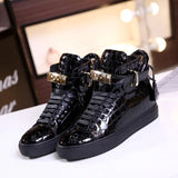 Men Embossed Crocodile High Top Sneakers Lock Lace Red Flats Real Leather Designer Boots Men‘s Casual Shoes MartLion