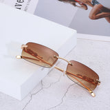 1PC Ocean Lens Sunglasses Women Men's Cheetah Decoration Rimless Rectangle Retro Shades UV400 Eyewear MartLion   