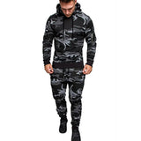 Men's Camouflage Print Hooded and Sweatpants Set Autumn Winter Sports Tracksuit Male Pullover Hoodies and Joggers Outfit MartLion Camouflage Grey S 