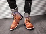 Men's Boots Retro Red Blue Comfy Lace-up Leather Shoes Durable Outsole Casual MartLion   