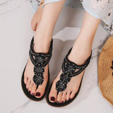 Summer Retro Sandals Women Rhinestone Beads Resort Beach Beach Wedge Shoes MartLion   