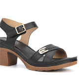 Women's Sandals Elegant Square Heel Summer Shoes Workout Breathable Pu Leather Female Footwear White Dress Mart Lion 3-Black 230 