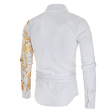 Men's Shirt Luxury Gold Long Sleeve Shirt White Black Dress Prom Social Print Mart Lion   