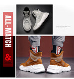  Autumn Winter Casual Men's Ankle Boots Suede Platform High Top Sneakers Shoes Brown Lightweight Mart Lion - Mart Lion