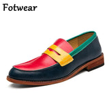 Wedding Leather Oxfords Men's Dress Shoes Slip On Breathable Driving Multi Color Penny Loafers Pointed Toe Mart Lion MULTI 6.5 