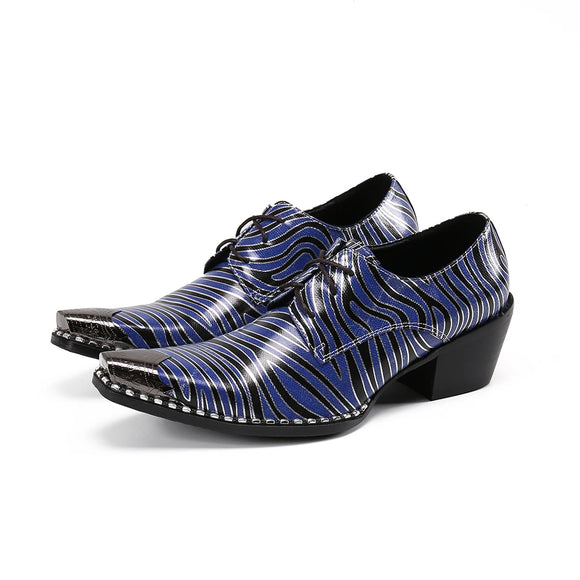 hombre shoes men's high heels blue genuine leather striped oxford dress formal robe coiffeur MartLion   
