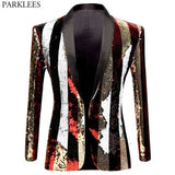 Stylish Vertical Striped Sequin Blazer Jacket Men's Shawl Lapel One Button Glitter Blazers Wedding Party Dinner Homme MartLion   