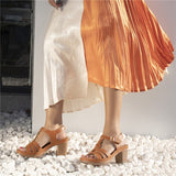 Women's Sandals Elegant Square Heel Summer Shoes Workout Breathable Pu Leather Female Footwear White Dress Mart Lion   