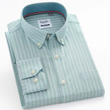 Men's Casual Long Sleeve Woven Button Down Shirt Single Patch Pocket Standard-fit Plaid Striped Cotton Oxford Shirts MartLion 8186-17 41 