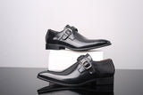 Men's Black Brown Dress Shoes PU Leather Slip Formal Suit Footwear with Buckle Luxury Designer Loafer Mart Lion   