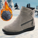 Winter Women's Snow Boots Suede Thick-Soled Ankle Non-Slip Plus Velvet Warmth Ladies Casual Martin Mart Lion Grey 2 4.5 