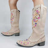 Mixed Color Knee-high Great Women Shoes Embroider Western Boots MartLion   