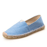 Men's Espadrilles Patchwork Slip on Summer Shoes Loafers Breathable Canvas Jute Wrapped Black Stripe Mart Lion Light Blue Pinstripe 4 