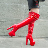 Rimocy Women Platform Over The Knee Boots 17CM Super High Heels Red Patent Leather Long Winter Black Shoes MartLion - Mart Lion