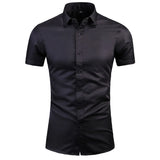 Men Dress Casual Short Sleeve Shirt White Black Blue Red Male Social Formal Shirts MartLion black M CHINA