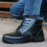 Waterproof Leather Safety Boots Men's Winter Velvet Metal Steel Toe Black Work Indestructible Industrial Welding Mart Lion   