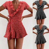 Summer Women’s  Dress Sweet Elegant Floral Ruffles V-neck Bandage Short Dress MartLion   