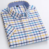 Men's Oxford Short Sleeve Summer Casual Shirts Single Pocket Standard-fit Button-down Plaid Striped Cotton Mart Lion D505 44 