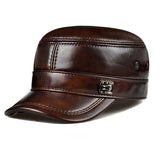 Men's Spring Winter Genuine Leather Black Brown Flat Baseball Caps Male 54-60 cm Size Outdoor Snapback Golf Hat MartLion Silver Brown 1 L 55 56cm 