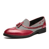 Tassel Men's Loafers Dress Shoes Striped Wedding Formal Pointed Toe Brogues Slip On Oxfords Mart Lion Burgundy 6.5 