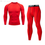 Compression Men's Sports underwear MMA rash guard Fitness Leggings Jogging T-shirt Quick dry Gym Workout Sport MartLion Red 1 S 