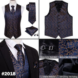 4PC Men's Silk Vest Party Wedding Purple Paisley Solid Floral Waistcoat Vest Pocket Square Tie Slim Suit Set Barry Wang Mart Lion   