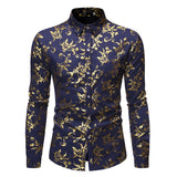 White Men's Shirt Luxury Gold Floral Print Dress Shirts Slim Fit Long Sleeve Chemise Homme Streetwear Hawaiian Shirt MartLion   