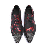 Print Party Evening Men's Oxford Shoes Metal Pointed Toe Rivets Brogue Leather Derby MartLion   