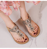 Summer Retro Sandals Women Rhinestone Beads Resort Beach Beach Wedge Shoes MartLion   