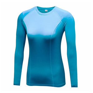 Running T-shirt Compression Tights Women Quick Dry Long Sleeve Fitness Women Clothes Tees Tops Rn MartLion blue S 