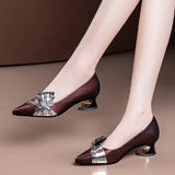 women cute sweet black leather square heel shoes for office classic pointed toe office party pumps MartLion   