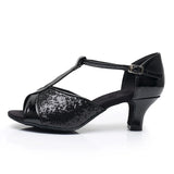 Latin Dance Shoes for Woman Girls Ballroom Modern Tango Closed Toe Mesh Sequins MartLion Black2 5CM 37 CHINA