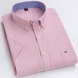 Men's Oxford Short Sleeve Summer Casual Shirts Single Pocket Standard-fit Button-down Plaid Striped Cotton Mart Lion D512 43 
