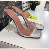 Star style Transparent PVC Crystal Clear Heeled Women Slippers High heels Mules Slides Summer Sandals Shoes MartLion   