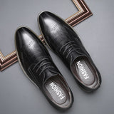 Men's Brogue Shoes Crocodile Pattern Leather Dress Lace-Up Wedding Party Office Oxfords Flats Mart Lion Black 6 