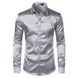 Men's Black Satin Luxury Dress Shirts Silk Smooth Tuxedo Slim Fit Wedding Party Prom Casual Chemise Homme MartLion   