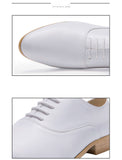  3CM Heels Men's Wedding Shoes Genuine Leather White Black Oxford Dress Suit Lace Up Point Toe Formal Handmade Mart Lion - Mart Lion