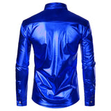 Luxury Royal Blue Sequin Metallic Dress Shirts Men's Long Sleeve 70's Disco Party Shirt Christmas Halloween MartLion   