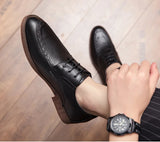 Men's Formal Dress Shoes Oxford PU Leather Lace-Up Pointed Toe British Style Brown Black MartLion   