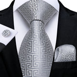 Gray Striped Paisley Silk Ties For Men's Wedding Accessories 8cm Neck Tie Pocket Square Cufflinks Gift MartLion SJT-0484  