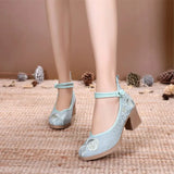 Jacquard Cotton Embroidered Women Chunky Heels 6cm Ladies Casual Comfort Old Beijing Pumps Retro Shoes MartLion   